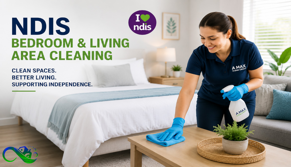 woman from a max clean group is cleaning bedroom for ndis participants